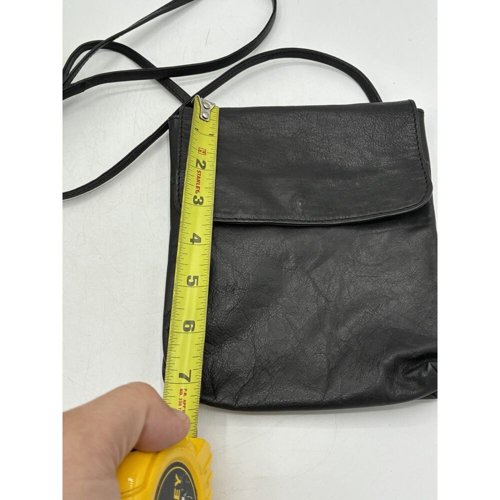 Vintage Genuine Leather Crossbody Bag Black Flap Front Small Purse Unbranded - Picture 5 of 8